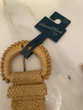 Target Woven Tan Bead-Trim Round Buckle Belt